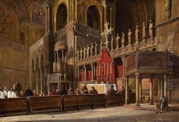 Vue Interieure De La Basilique Saint Marc A Venise Oil Painting by Frans Vervloet