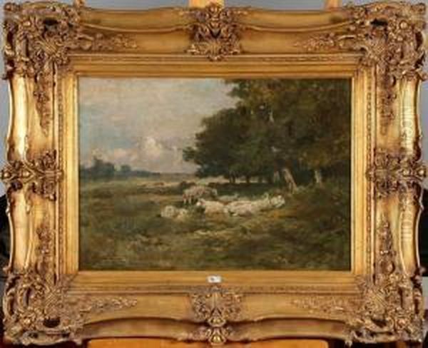 Moutons Au Pre Oil Painting by Alfred Jacques Verwee