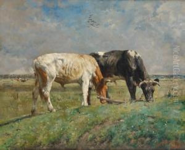 Vaches Aupre Oil Painting by Alfred Jacques Verwee