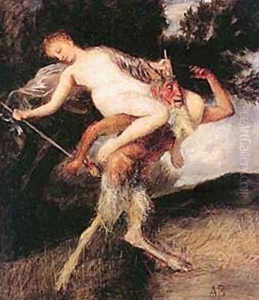 Nymph on Pans Shoulders 1874 Oil Painting by Arnold Bocklin