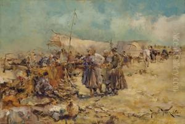 Au Camp Oil Painting by Jaroslav Friedrich Julius Vesin