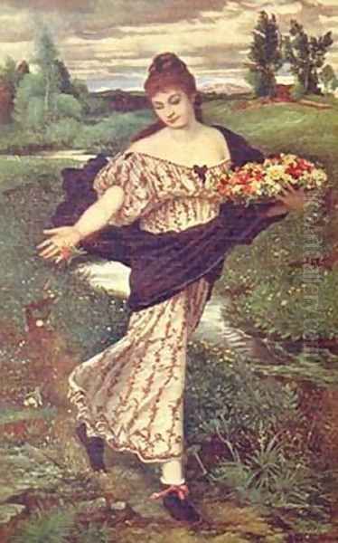 Flora spreading Flowers Oil Painting by Arnold Bocklin