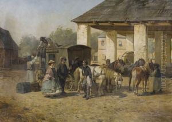 Die Ankunft Der Pferdekutsche Oil Painting by Jaroslav Friedrich Julius Vesin