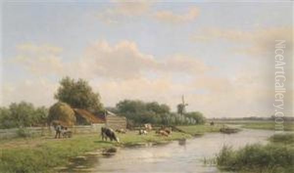 Large Dutch Landscape Oil Painting by Willem Vester