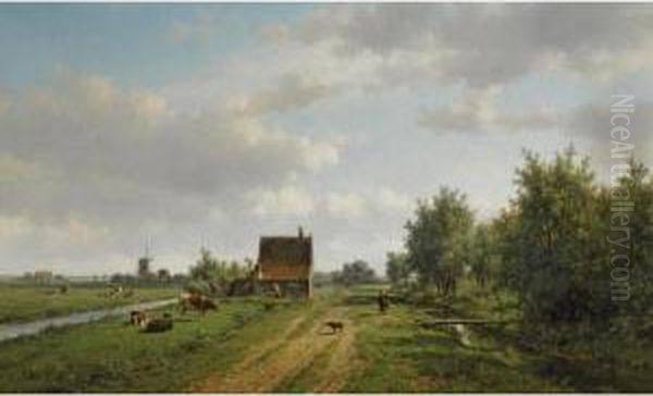 A Summer Landscape With Figures And Cattle Oil Painting by Willem Vester