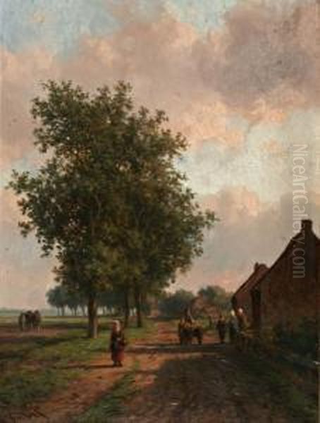 Figuren Op Zonnige Landweg Oil Painting by Willem Vester