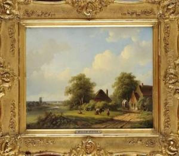 Paysage Hollandais A La Riviere Etmoulin Oil Painting by Willem Vester