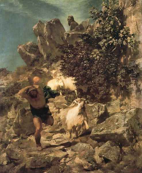 Pan frightening a shepherd 2 Oil Painting by Arnold Bocklin