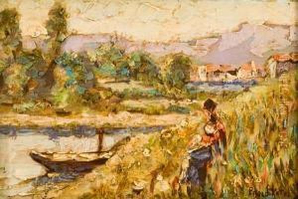 Paesaggio Con Figura Oil Painting by Paolo Vetri