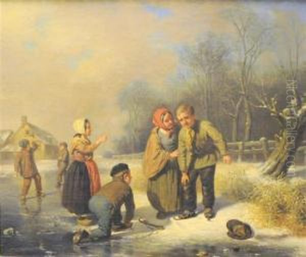 Children Skating Oil Painting by Johannes Vetten