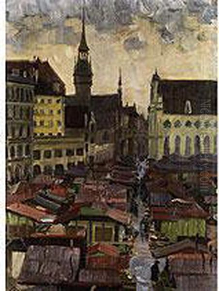 Der Viktualienmarkt In Munchen Oil Painting by Charles Guy Vetter