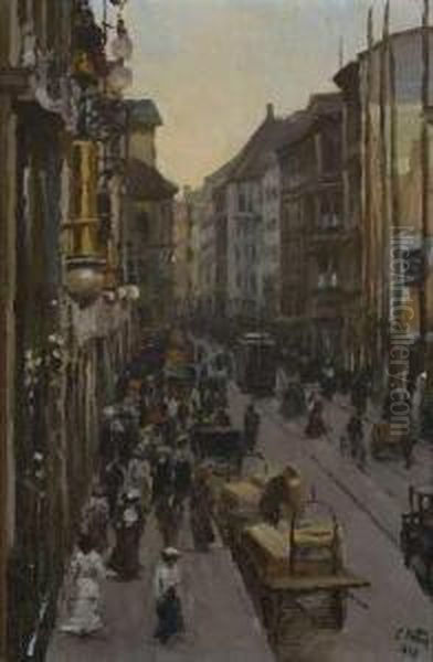 Strasenszene. Oil Painting by Charles Guy Vetter