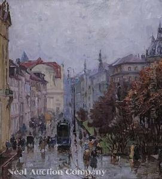 Rainy Day, Citystreets Oil Painting by Charles Guy Vetter