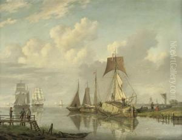 The Haybarge 'de Jonge Martin' In Summer Oil Painting by Hendrik Vettewinkel