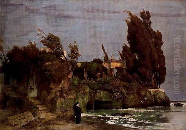 Villa au bord de la mer (deuxième version) Oil Painting by Arnold Bocklin