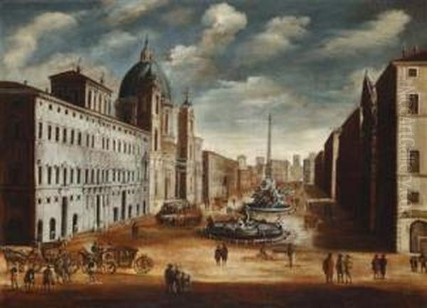 Ansicht Vonpiazza Navona; Ansicht Von Piazza San Pietro Oil Painting by Gaetano Vetturali