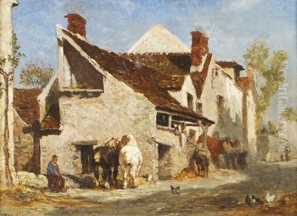 Ferme Animee Oil Painting by Jules Jacques Veyrassat