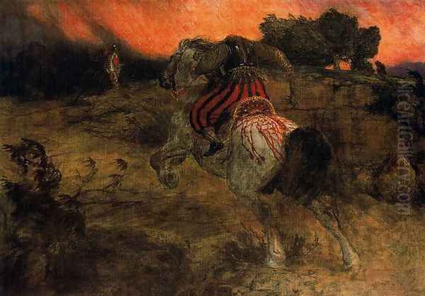 Astolphe fleeing with the head of Orrile Oil Painting by Arnold Bocklin