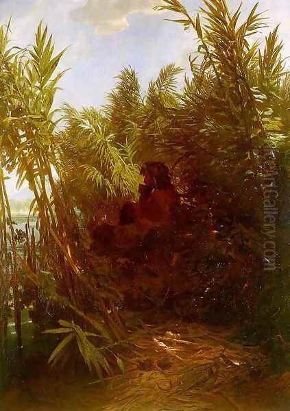 Pan Amongst the Reeds, 1856-57 (2) Oil Painting by Arnold Bocklin