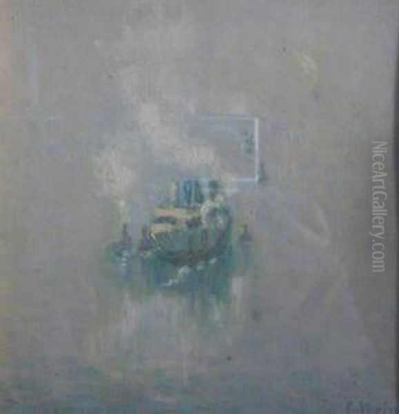 Steamship At Sea Oil Painting by Charles Vezin