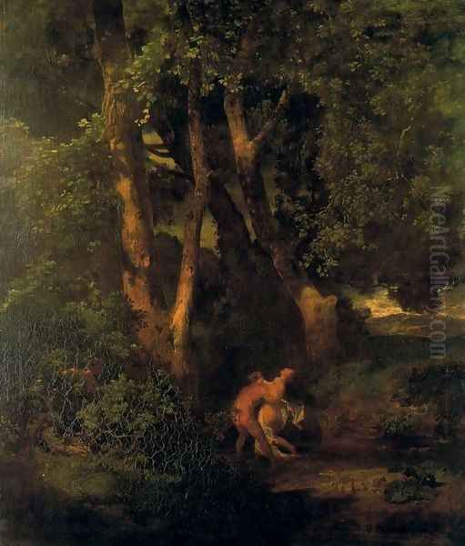 Wildlife and nymph on the edge of a forest Oil Painting by Arnold Bocklin