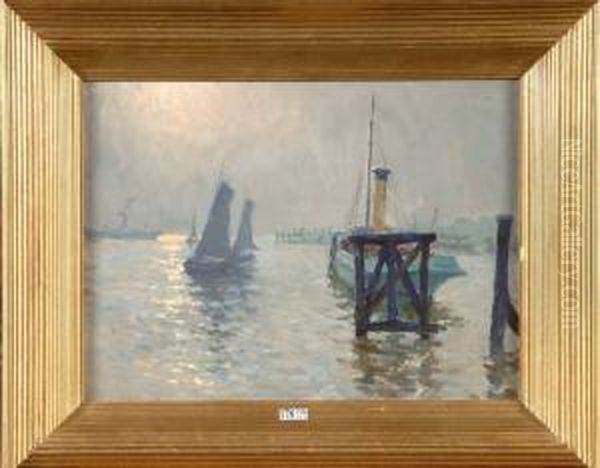 La Sortie Du Port Au Crepuscule Oil Painting by Charles Viane