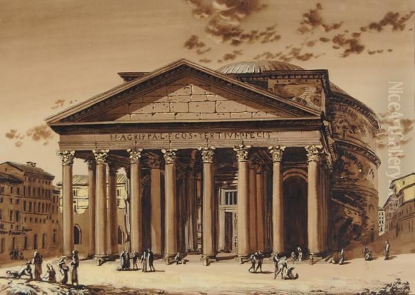 Il Pantheon Oil Painting by Achille Vianelli