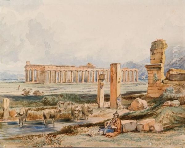 Veduta Di Paestum Oil Painting by Achille Vianelli