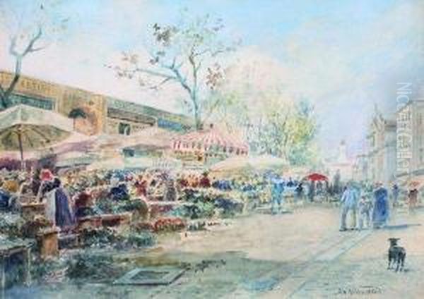 Marche Aux Fleurs Sur Le Cours Saleya Oil Painting by Albert Vianelli