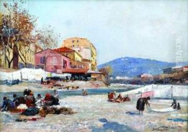 Lavandieres Au Bord Du Paillon Oil Painting by Albert Vianelli