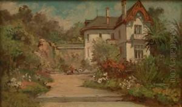 Villa Dans Un Jardin Fleuri Oil Painting by Albert Vianelli