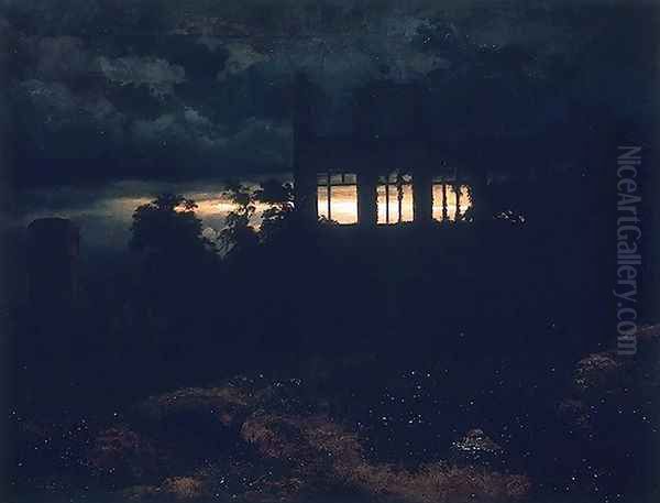 Landscape with a castle in ruins Oil Painting by Arnold Bocklin