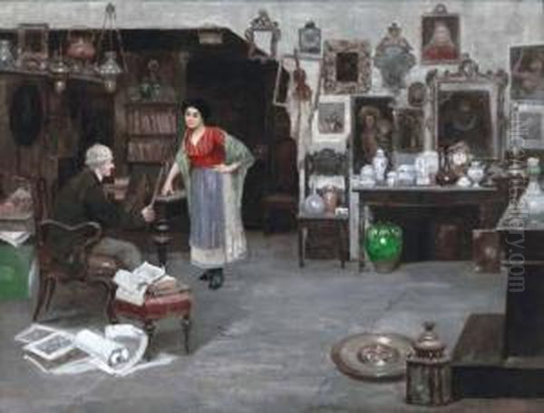 La Bottega Dell'antiquario Oil Painting by Cesare Vianello