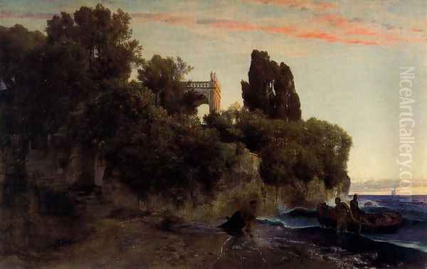 Castle by the sea (Murder in the park) Oil Painting by Arnold Bocklin