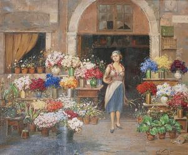 La Marchande De Fleurs Oil Painting by Cesare C. Vianello