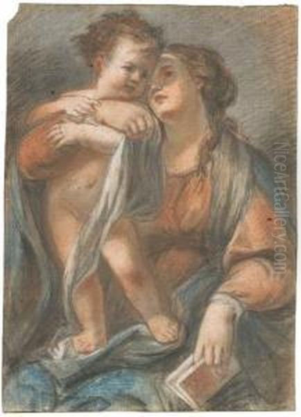 The Madonna Holding The Infant Christ Standing On Her Lap Oil Painting by Giovanni Maria Viani