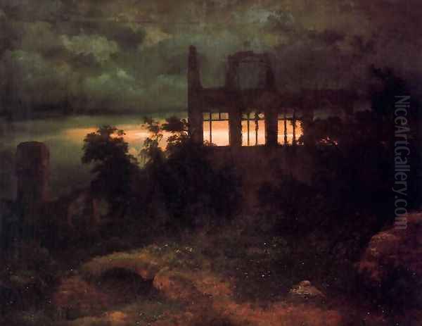 Castle in ruins Oil Painting by Arnold Bocklin