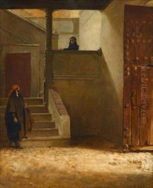 Figures On A Stairwell Oil Painting by Jehan Georges Vibert