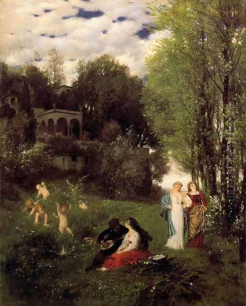 Ideal spring landscape Oil Painting by Arnold Bocklin