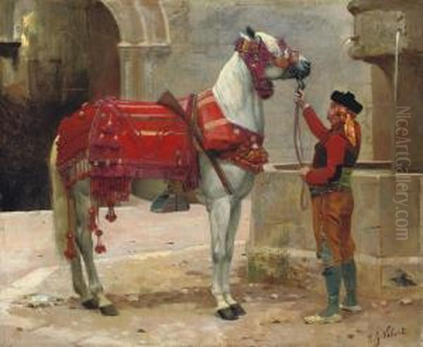 An Andalusian Horse And Rider Oil Painting by Jehan Georges Vibert