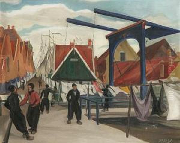 A Dutch Port Oil Painting by Rousova Vicenova Pavla