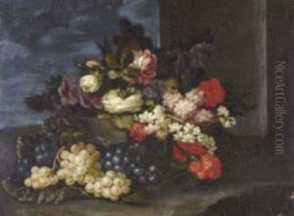 Composition With Flowers And Grapes Oil Painting by Francesca Vicenzina