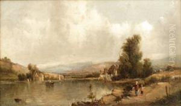 A River View With Figures In The Foreground Oil Painting by Alfred G., H., Or Sr Vickers