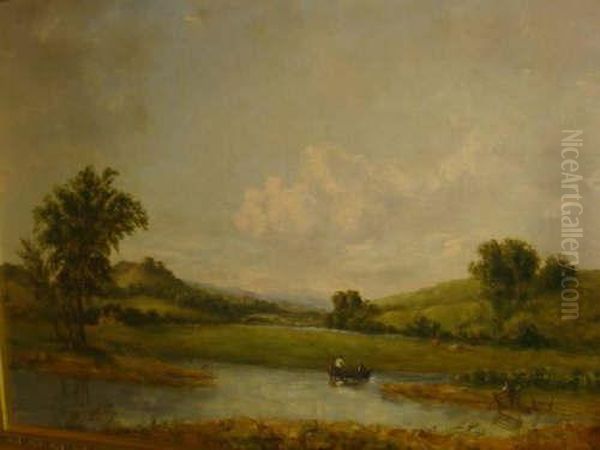 River Scene With Boat And Figures Oil Painting by Alfred G., H., Or Sr Vickers