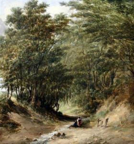 A Lane At Carisbrook, Isle Of Wight Oil Painting by Alfred Gomersal Vickers