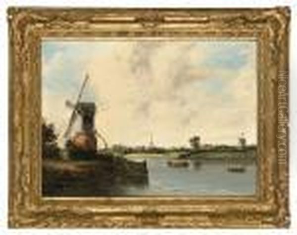 A Calm Day On The Canal Oil Painting by Alfred Gomersal Vickers