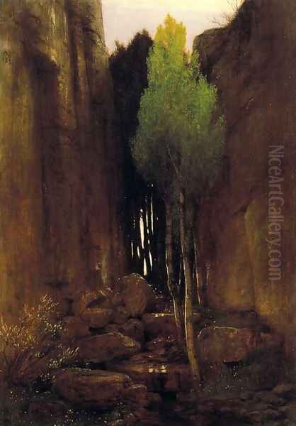 Source between two rock walls Oil Painting by Arnold Bocklin