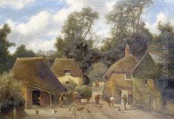 A Village Street Scene Oil Painting by Charles Vickers