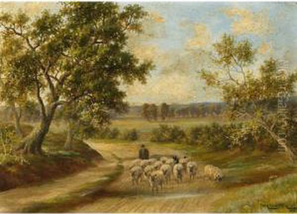 A Worcestershire Lane, England Oil Painting by Henry Harold Vickers