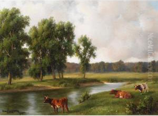 Nr. Warwickshire, Avon Oil Painting by Henry Harold Vickers